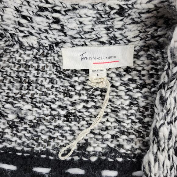 Two by Vince Camuto Chunky Knit Long Cardigan Sweater Black White Wool Blend L - Picture 6 of 16